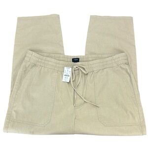 J. Crew Khaki Linen Blend Cropped Cargo Pants Size 14 Drawstring Waist Pockets